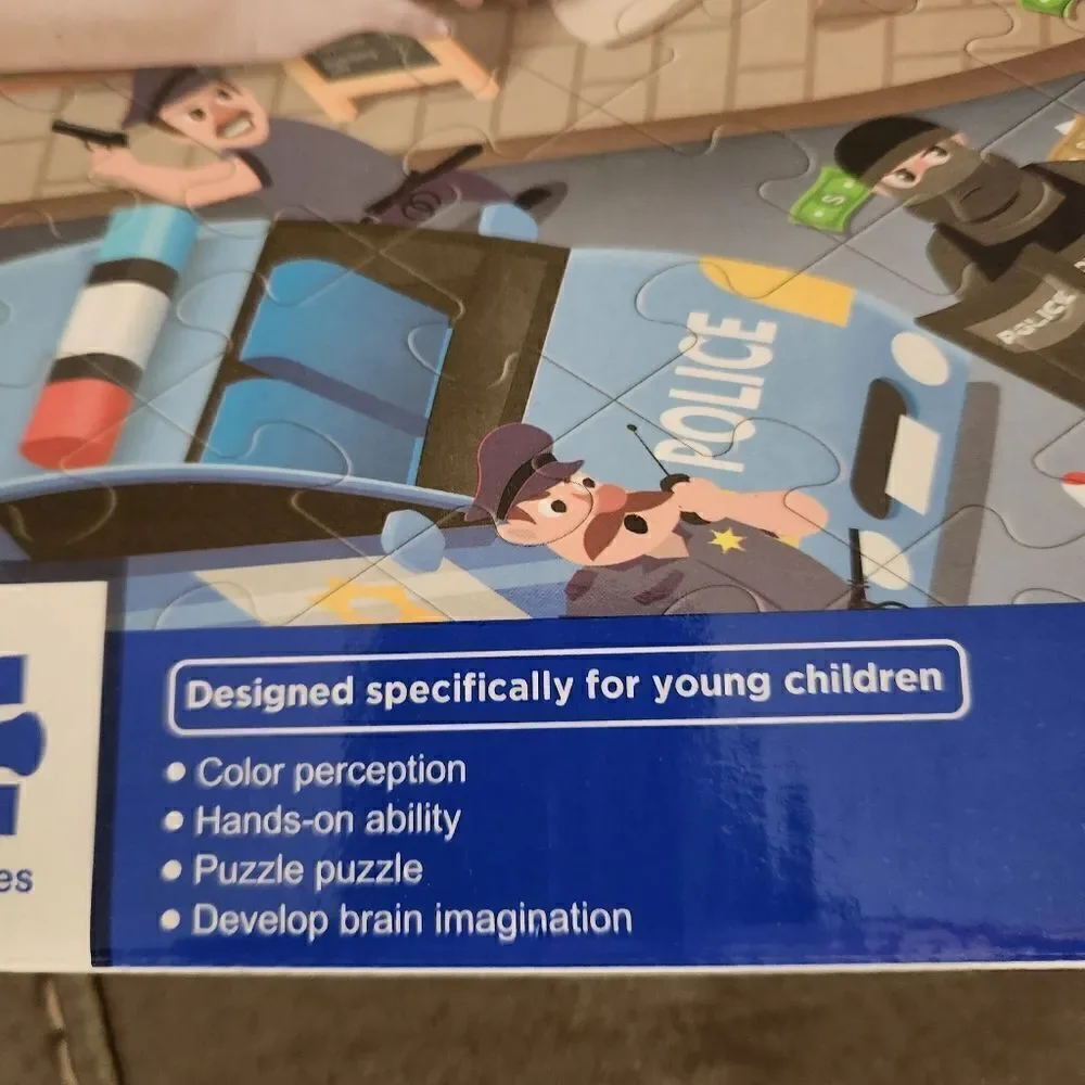 DIY Coloring Jigsaw Puzzle with Car and Markers Police